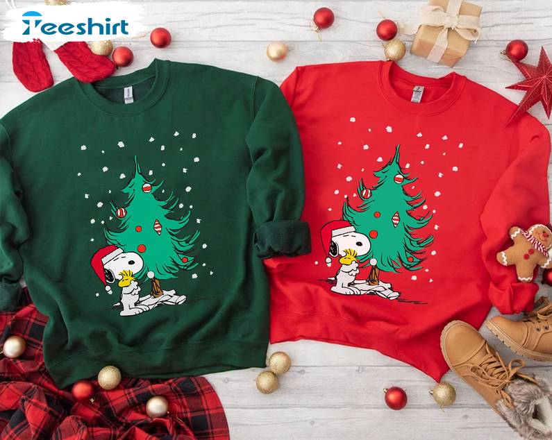 Peanuts Snoopy Holiday Christmas Tree Shirt - Christmas Unisex Hoodie Sweatshirt For Family