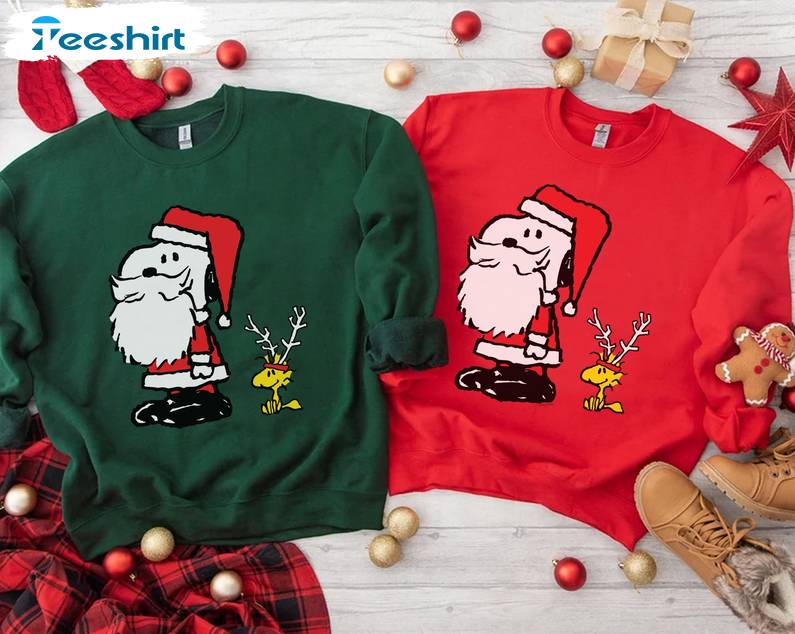 Peanuts Snoopy And Woodstock Santa Shirt - Christmas Family Short Sleeve Sweatshirt