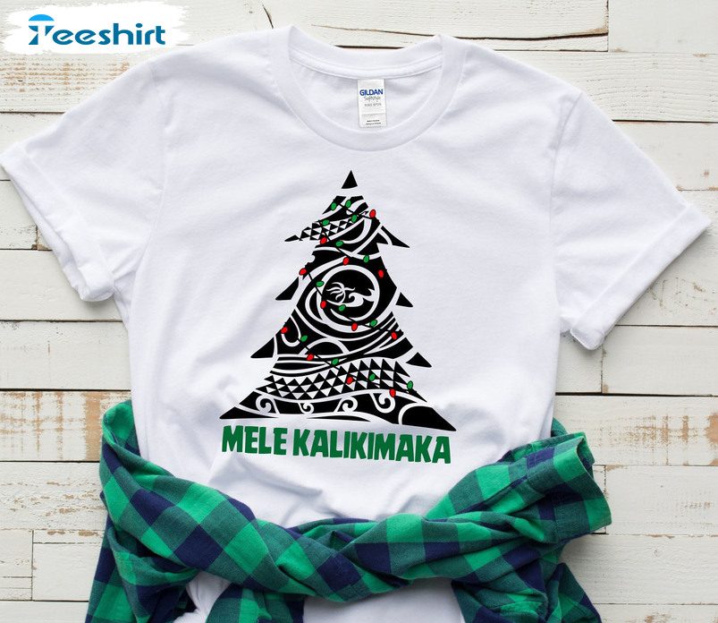 Mele Kalikimaka Shirt - Hawaiian Christmas Tree Short Sleeve Crewneck