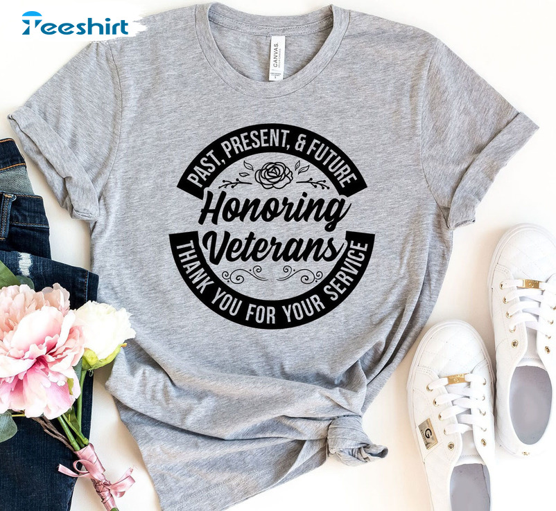 Honoring Veterans Shirt - Past Present Future Thank You For Your Service Long Sleeve Sweater