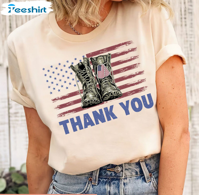 Thank You Veterans Shirt - Usa Flag Trendy Unisex Hoodie Crewneck