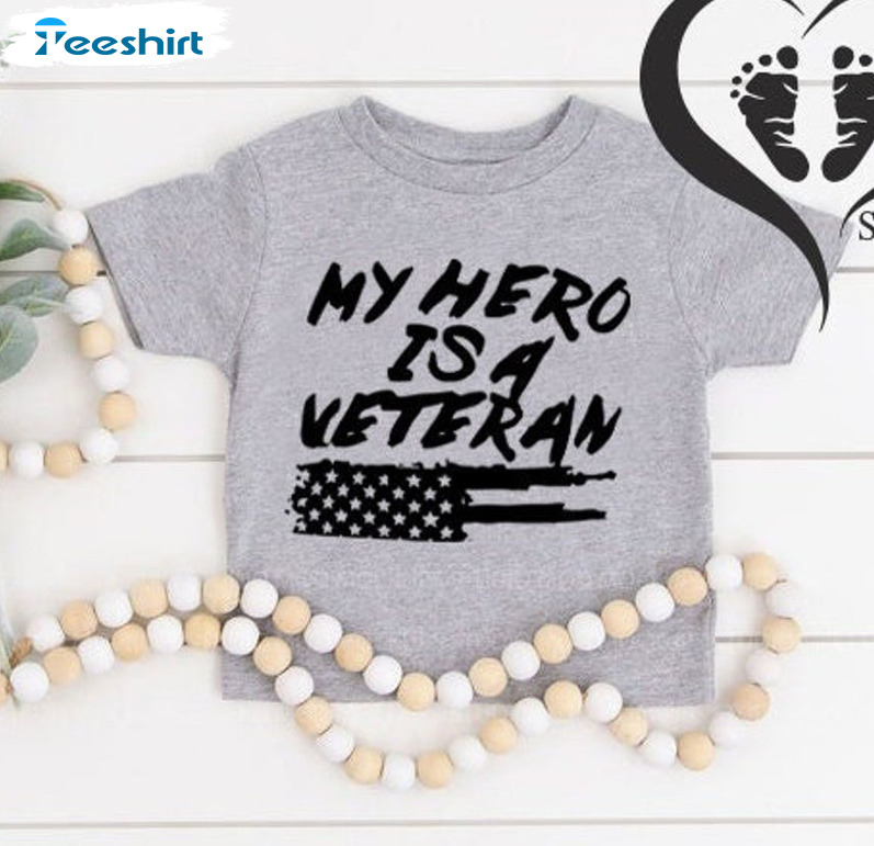 My Hero Is A Veteran Shirt - Veterans Day American Flag Sweatshirt Crewneck