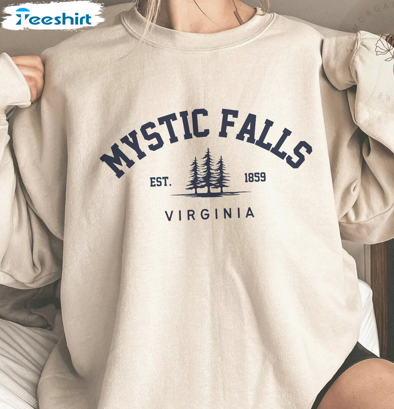 Mystic Falls Virginia Sweatshirt - Damon Trendy Short Sleeve Crewneck