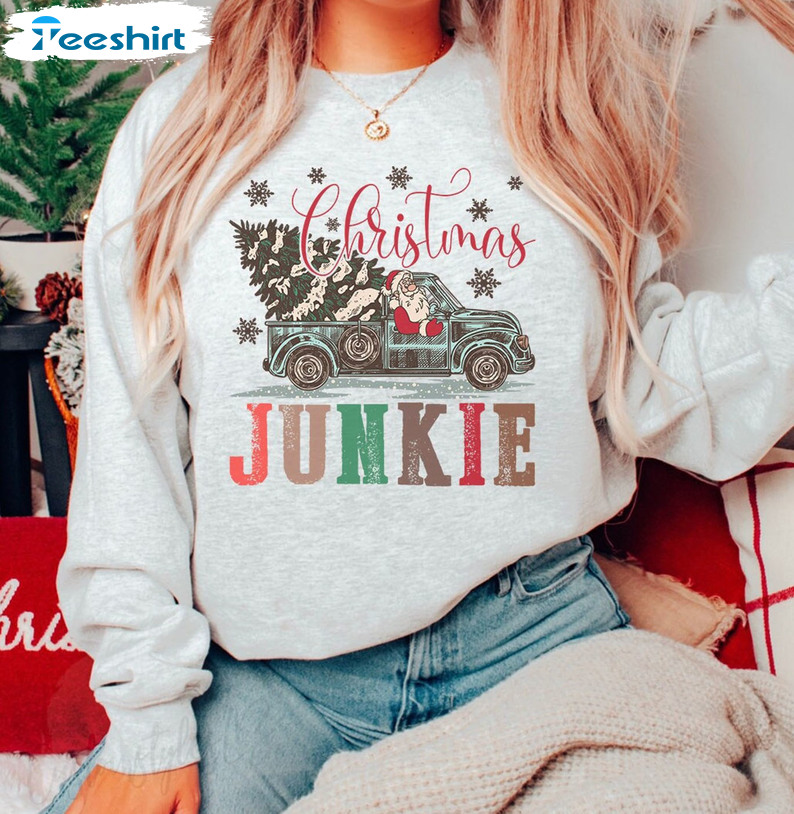 Christmas Junkie Shirt - Christmas Tree Sweatshirt Vintage Hoodie