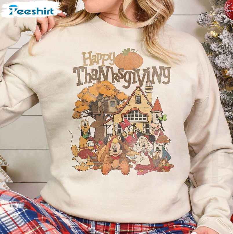 Happy Thanksgiving Shirt - Disney Mickey And Friends Short Sleeve Crewneck