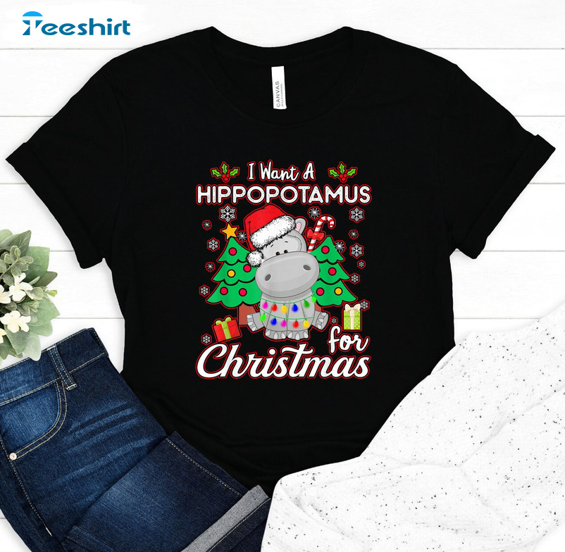 I Want To Hippopotamus For Christmas Shirt - Xmas Hippo Crewneck Sweater