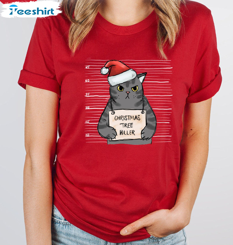 Christmas Tree Killer Shirt - Cat Mugshot Unisex Hoodie Sweatshirt