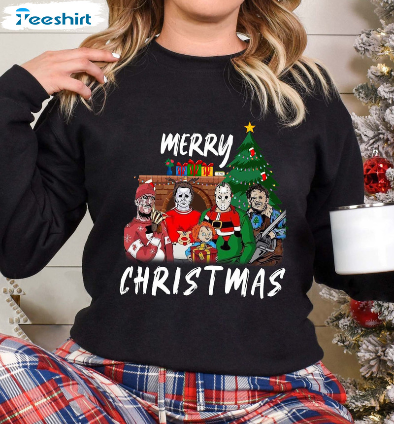 Merry Christmas Horror Characters Shirt - Michael Freddy Jason Chucky Unisex T-shirt Sweater