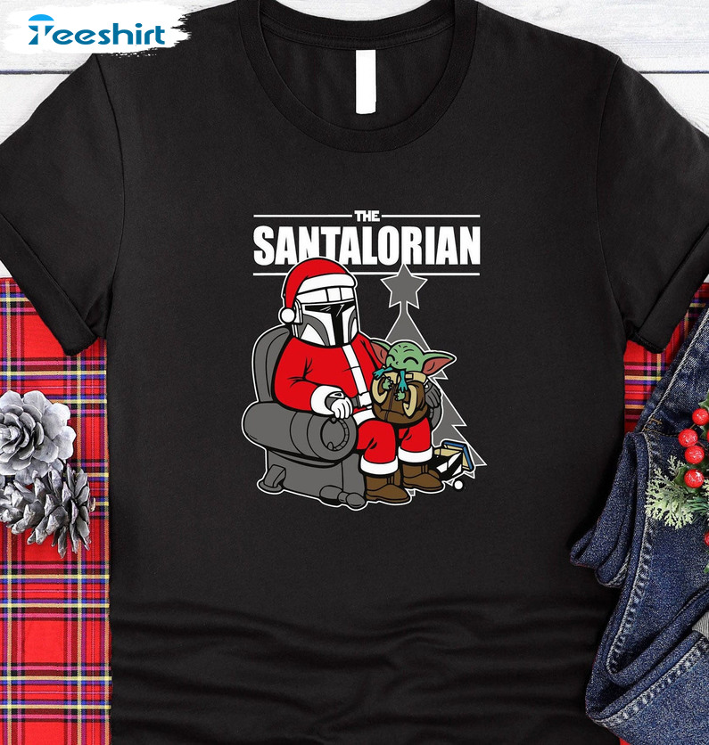 The Santalorian Shirt - Santalorian And Baby Yoda Christmas Long Sleeve Tee Tops