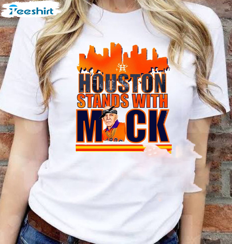 Houston Stands With Mack Shirt - Mattress Mack Short Sleeve Crewneck