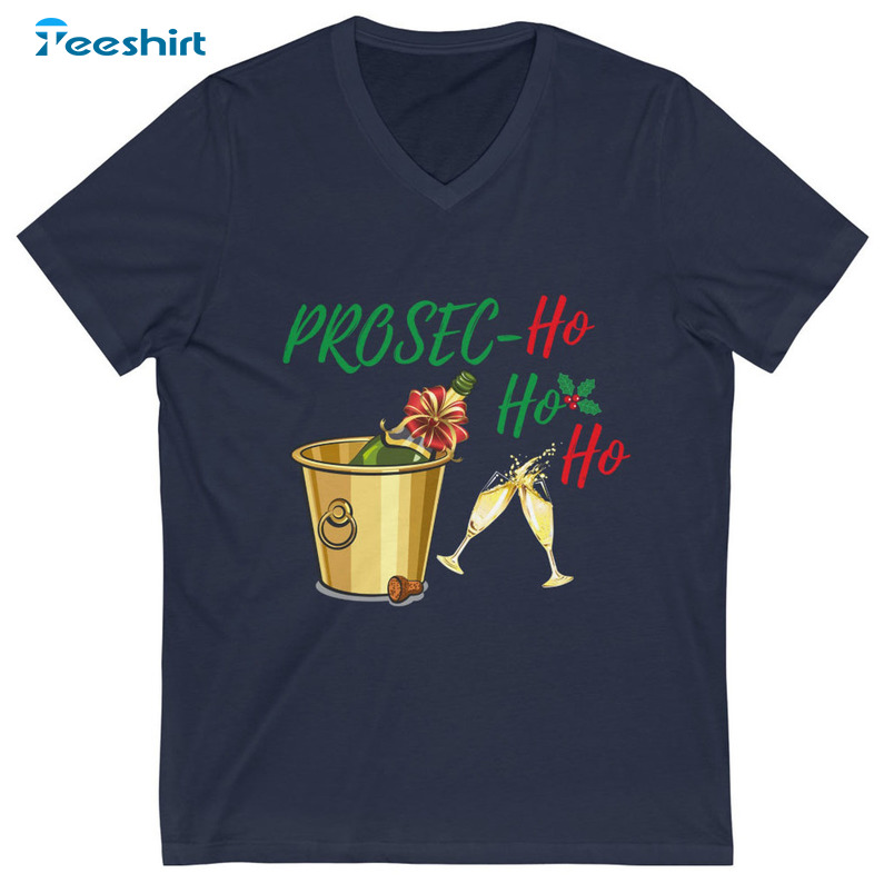 Prosecco Ho Ho Ho Shirt - Christmas Champagne Tee Tops Short Sleeve