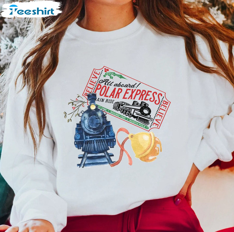 Believe Polar Express Sweatshirt - Christmas Short Sleeve Crewneck Vintage Design