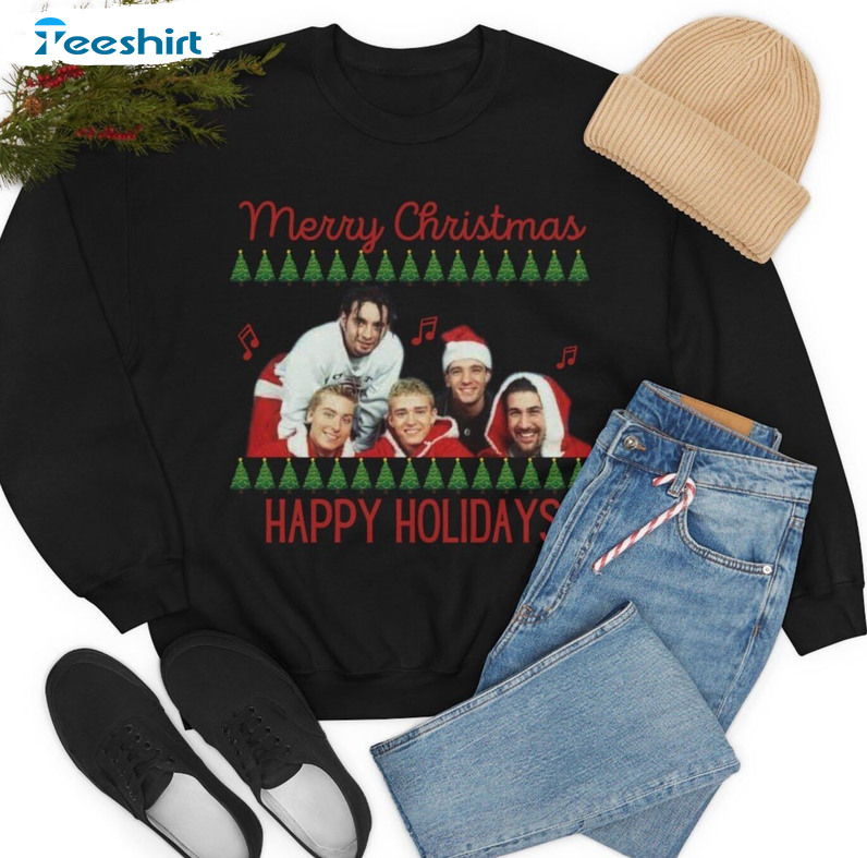 Merry Christmas Happy Holidays Shirt - N'Sync Christmas Short Sleeve Sweater