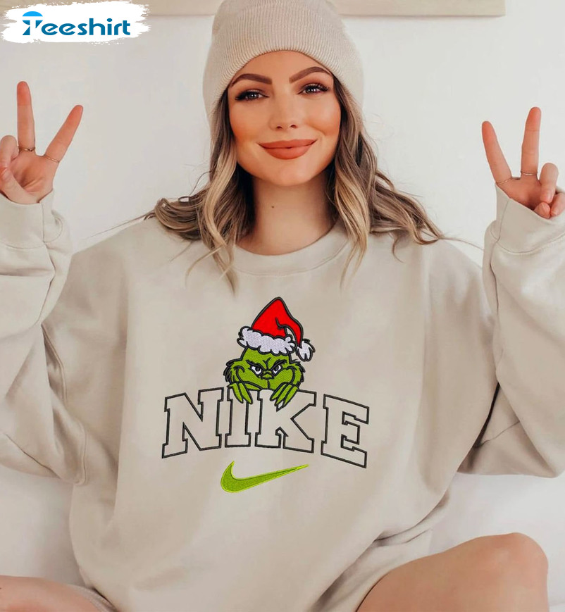 Christmas Embroidered Nike Grinch Sweatshirt, Hoodie, Long Sleeve Shirt
