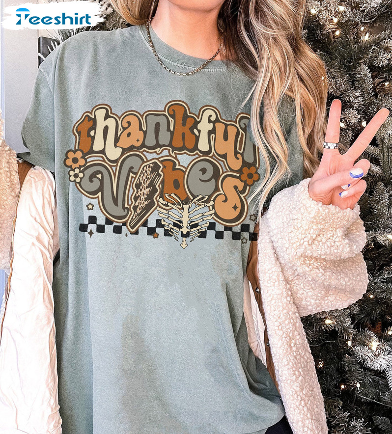 Comfort Colors Reg Retro Checkered Thankful Vibes Vintage Shirt, Sweatshirt, Hoodie, Long Sleeve