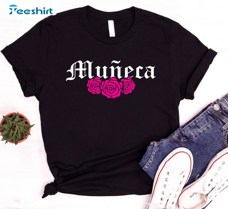 Muneca Shirt, Chicana Doll Face Pink Flowers Old School Sweatshirt, Hoodie, Long Sleeve