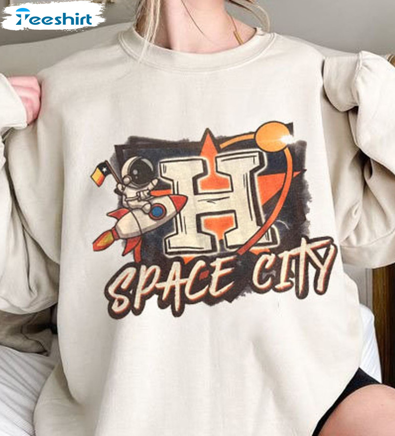 Vintage Astros Space City Baseball Sweatshirt, H Town Space City Hoodie,  Long Sleeve
