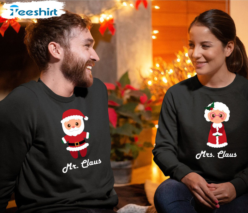 Couple Matching Christmas Sweatshirt - Mr And Mrs Claus Christmas Long Sleeve Crewneck