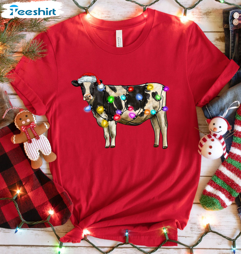 Cute Cow Christmas Sweatshirt - Trendy Crewneck Tee Tops