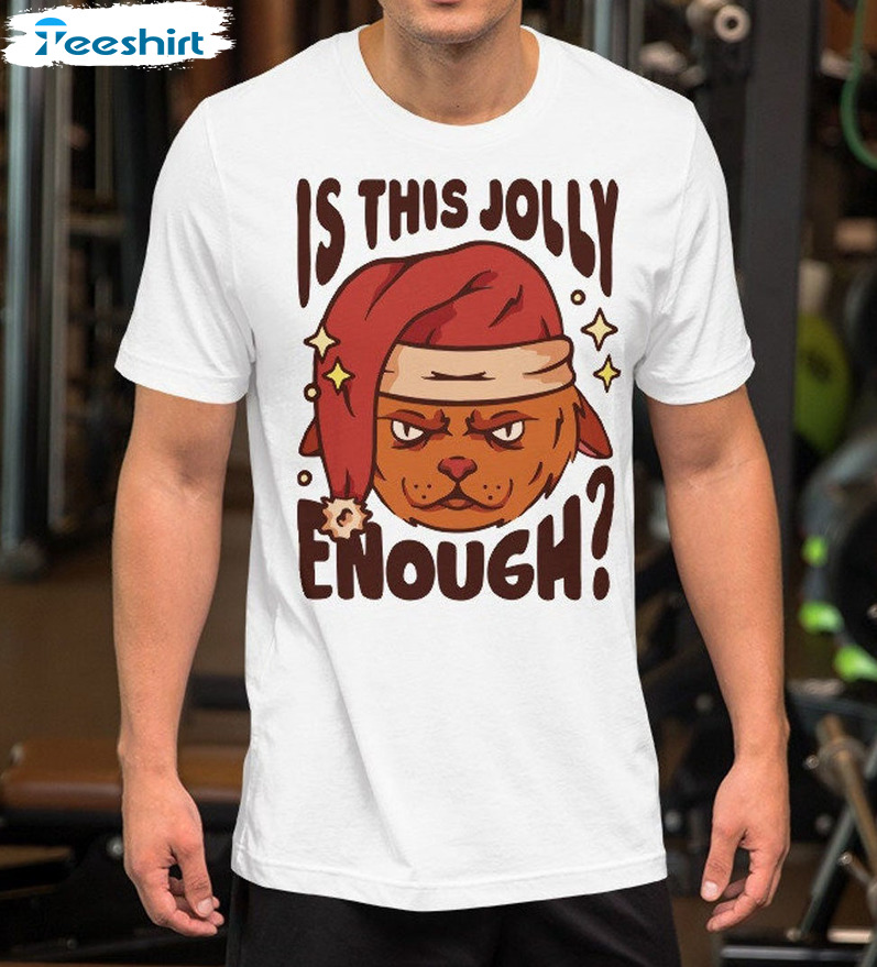 Is This Jolly Enough Shirt - Angry Cat With A Santa Hat Unisex T-shirt Hoodie