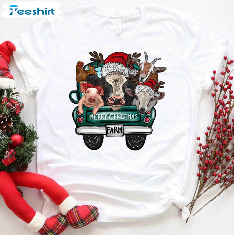 Christmas Cow Shirt - Farm Animals Christmas Sweatshirt Long Sleeve