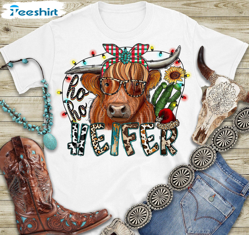 Ho Ho Heifer Shirt - Christmas Highland Cow Long Sleeve Tee Tops