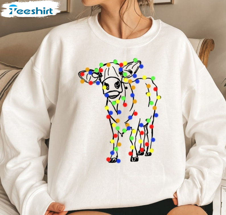 Christmas Cow Lights Shirt - Christmas Pullover Sweatshirt Tee Tops