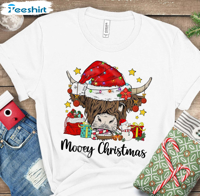 Mooey Christmas Shirt - Western Christmas Short Sleeve Sweater