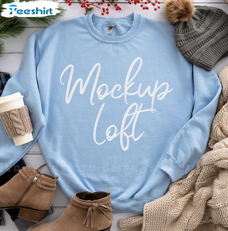 Mockup Light Christmas Shirt - Mockup Winter Short Sleeve Sweater