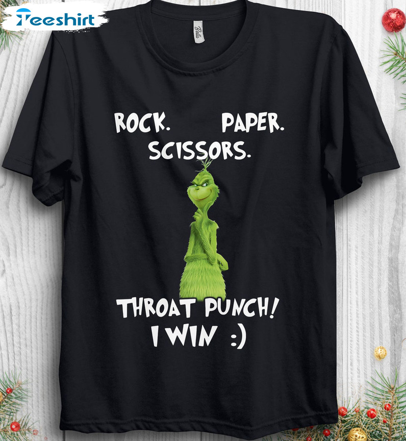 Rock Paper Scissors Throat Punch I Win Shirt - Whoville Christmas Crewneck Short Sleeve