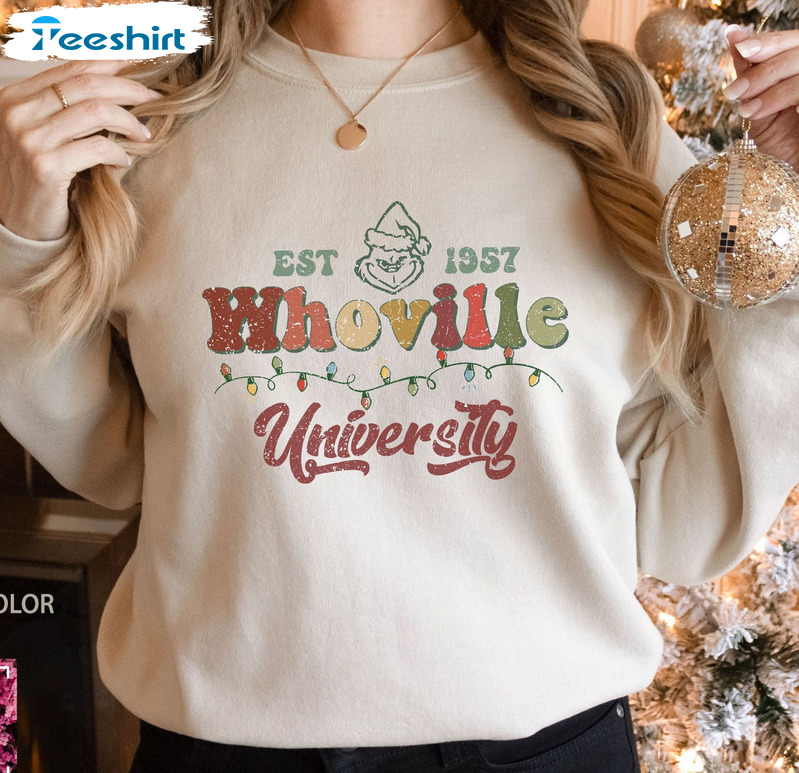 Est 1957 Whoville University Sweatshirt, Retro Christmas Hoodie, Long Sleeve