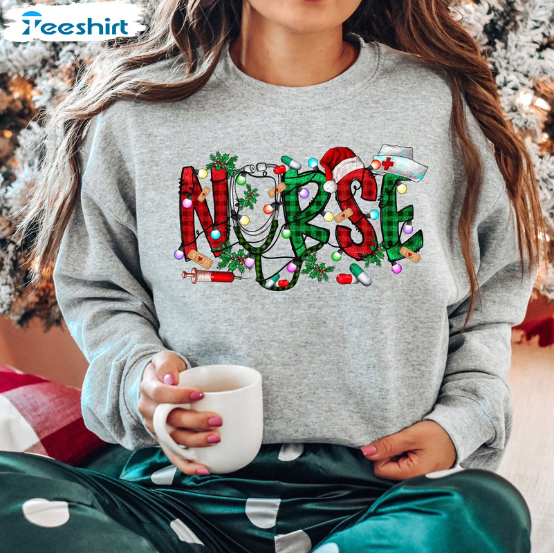 Nurse Christmas Sweatshirt - Christmas Lights Crewneck Unisex Hoodie