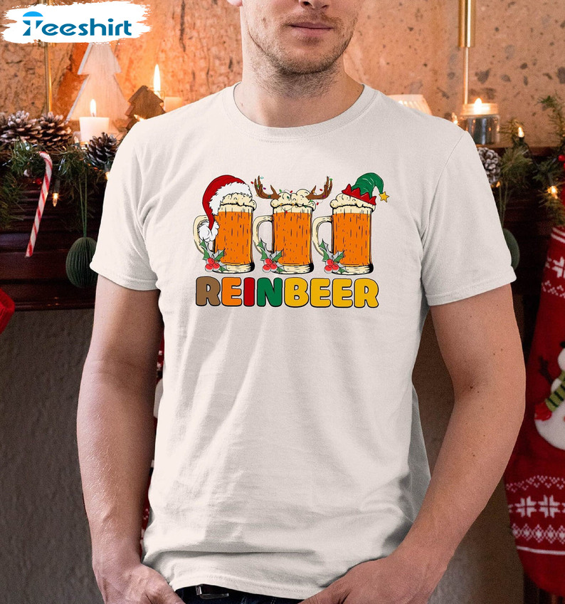 Reinbeer Christmas Shirt - Beer Lover Christmas Short Sleeve Crewneck