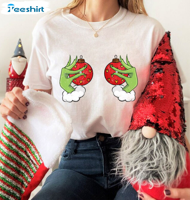 Christmas Boobies Shirt - Grinch's Hand Is On The Breast Sweatshirt Hoodie