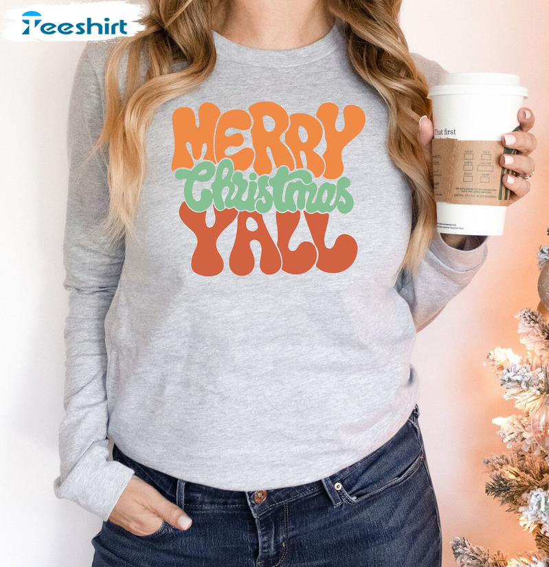 Merry Christmas Y'all Shirt - Matching Christmas Unisex Hoodie Long Sleeve