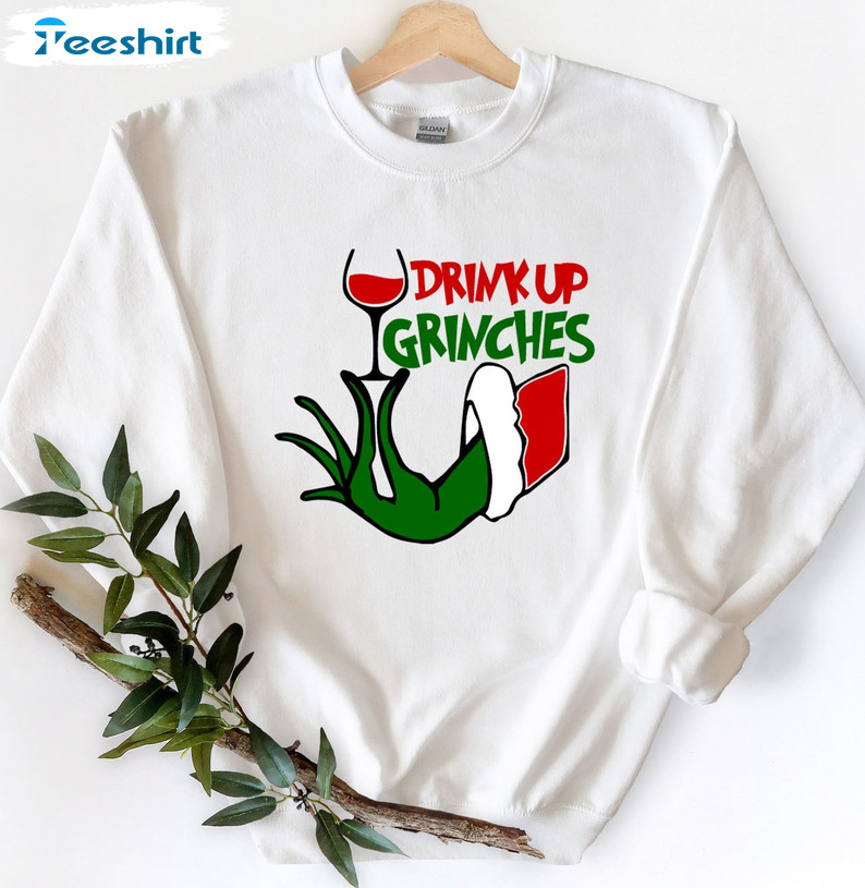 Drink Up Grinches Shirt - Christmas Champagne Short Sleeve Unisex Hoodie