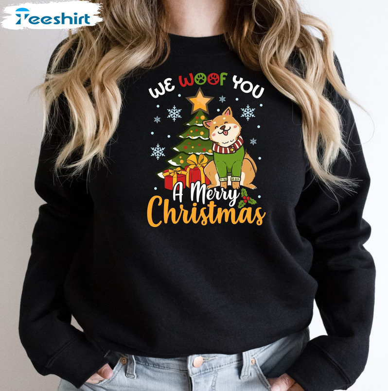 We Woof You A Merry Christmas Shirt - Christmas Dog Tee Tops Crewneck