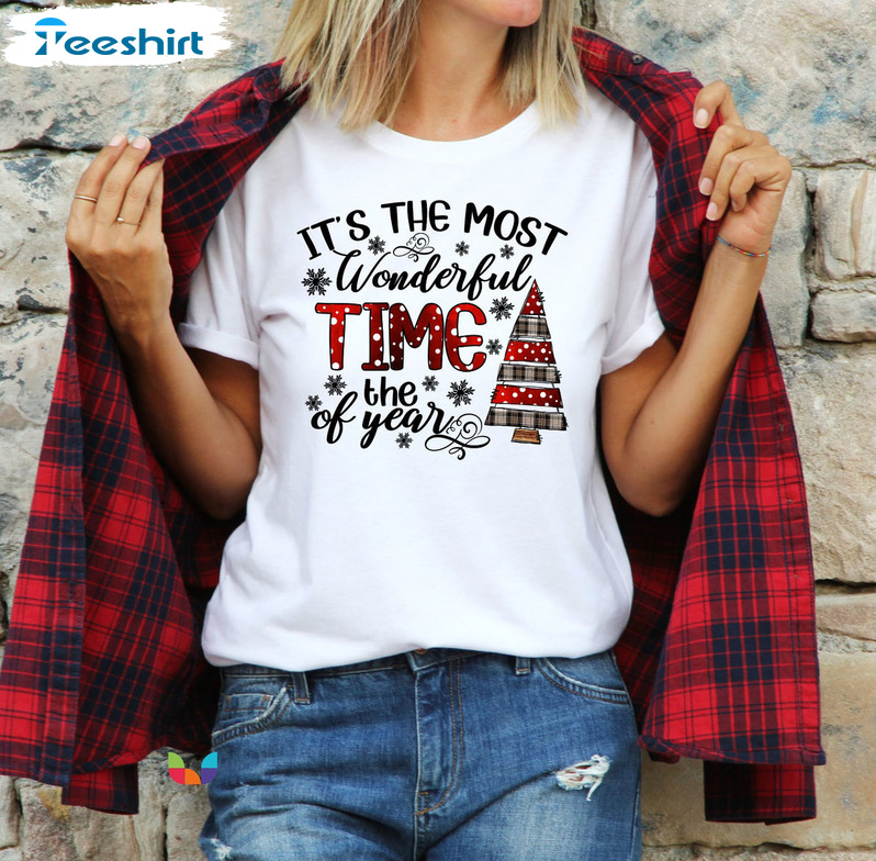 Wonderful Time Of The Year Shirt - Christmas Trees Long Sleeve Crewneck