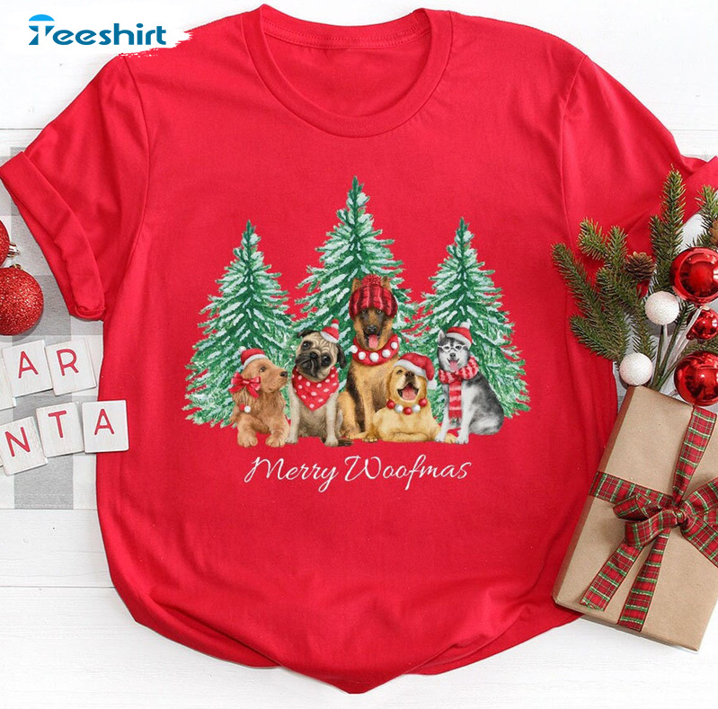 Merry Woofmas Shirt - Cute Christmas Dog Unisex Hoodie Long Sleeve