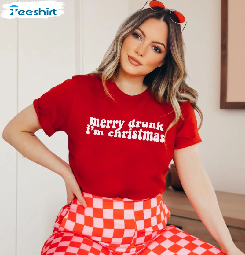 Merry Drunk I'm Christmas Shirt - Vintage Sweatshirt Long Sleeve