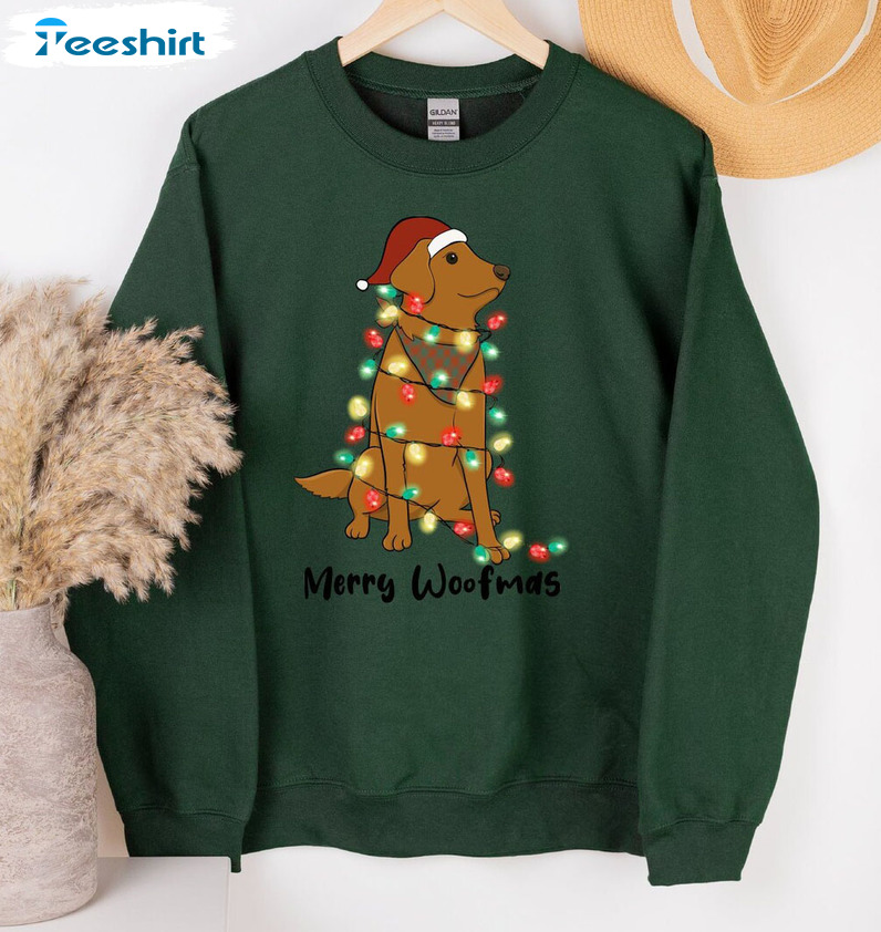 Merry Woofmas Shirt - Christmas Dog Lights Unisex Hoodie Long Sleeve