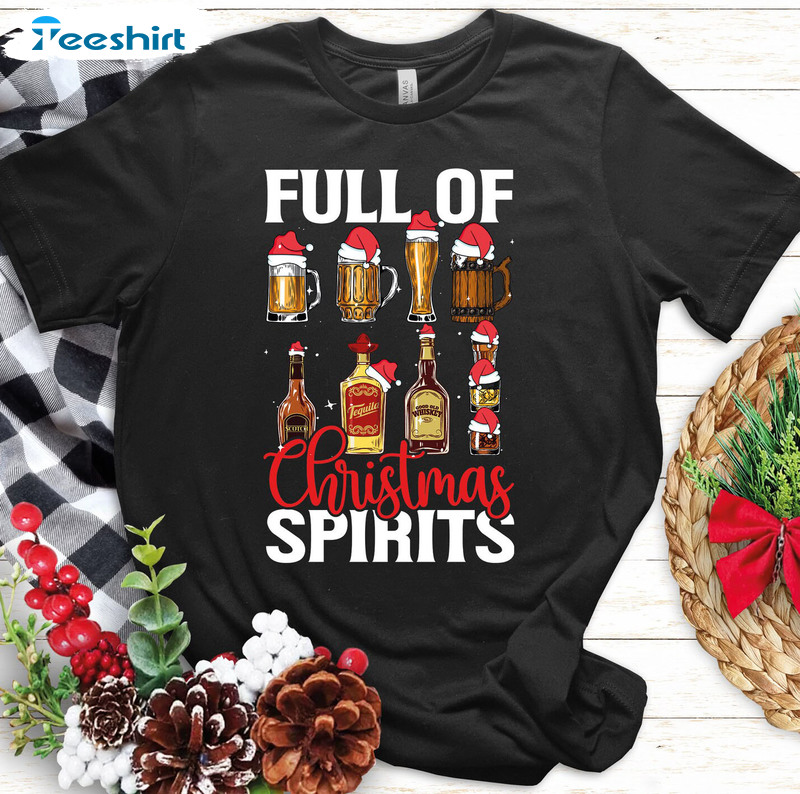 Full Of Christmas Spirits Shirt - Christmas Wine Tee Tops Long Sleeve