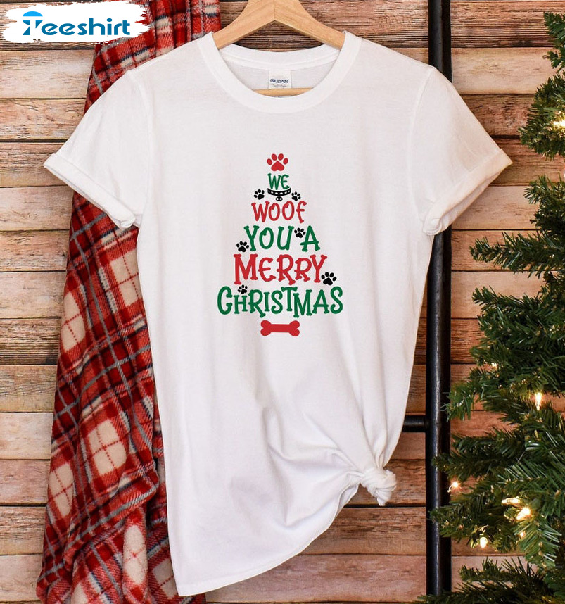 We Woof You A Merry Christmas Shirt - Christmas Dog Short Sleeve Unisex Hoodie