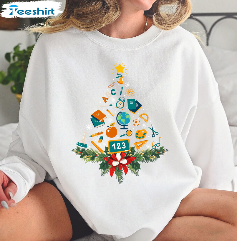 Book Tree Christmas Shirt - Christmas Tree Tee Tops Long Sleeve Vintage Design