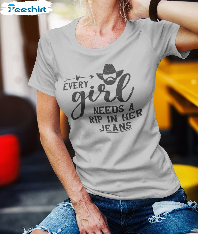 Every Girl Needs A Little Rip In Her Jeans Trendy Short Sleeve Sweater