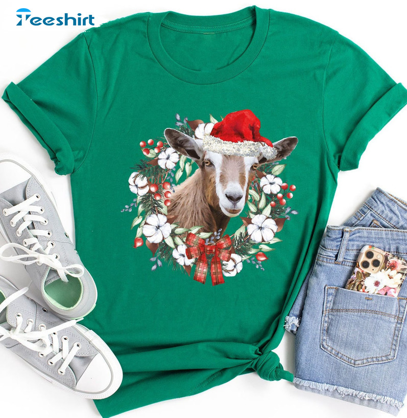 Christmas Goat Shirt - Mistletoe Holiday Farm Short Sleeve Tee Tops