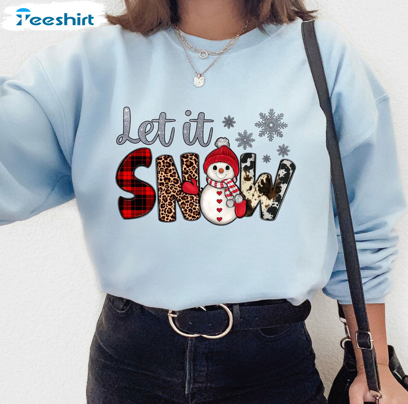 Let It Snow Shirt - Snowflake Christmas Crewneck Short Sleeve