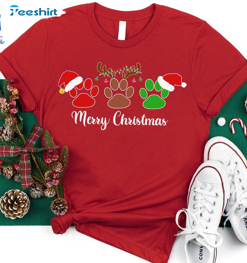 Christmas Dog Paws Shirt - Merry Christmas Crewneck Unisex Hoodie