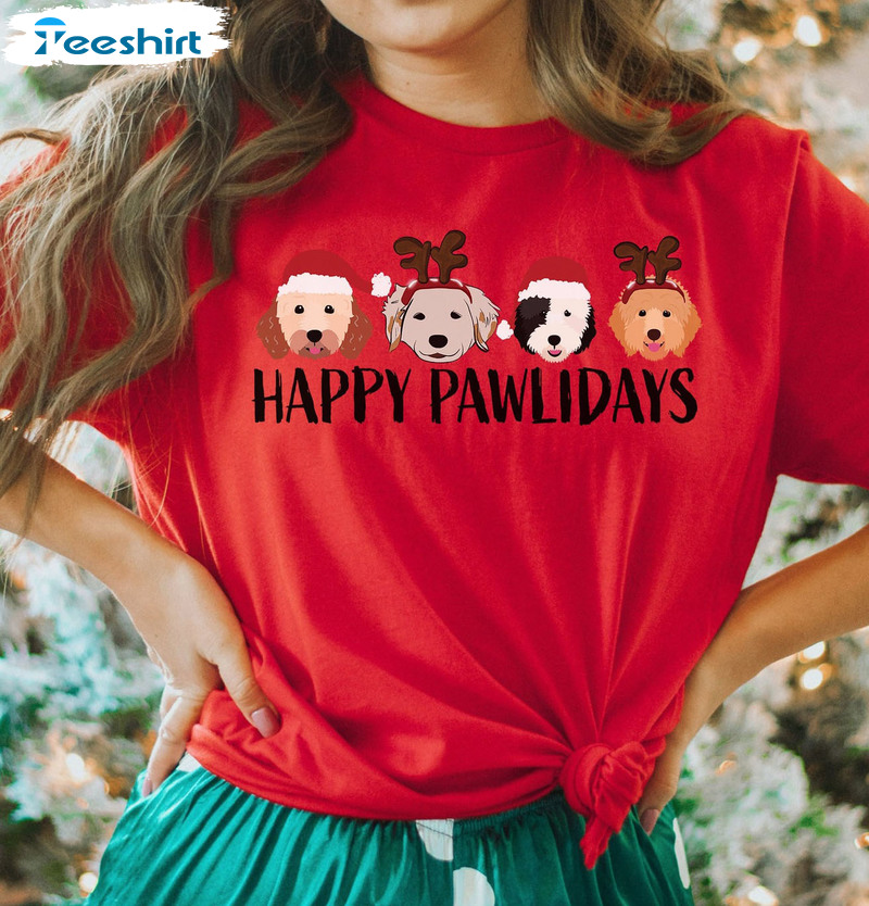 Happy Pawlidays Shirt - Christmas Dog Sweatshirt Long Sleeve