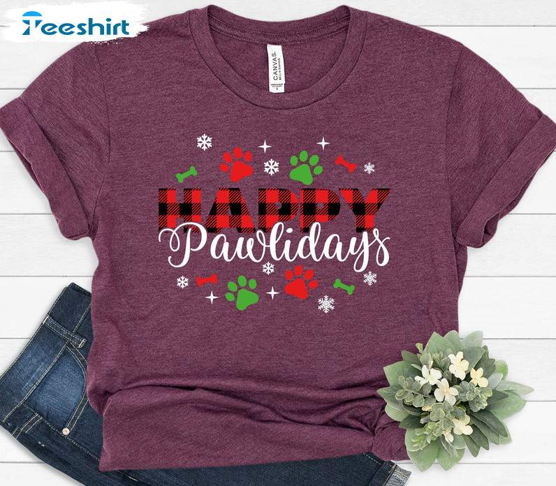 Happy Pawlidays Shirt - Holiday Paws Cute Xmas Long Sleeve Sweatshirt